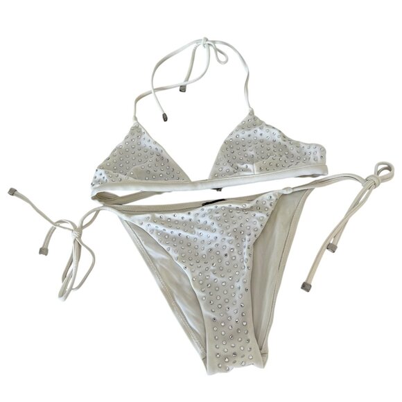 Y2K RARE DOLCE & GABBANA RHINESTONE WHITE BIKINI CRYSTALS 2000'S SMALL - Picture 1 of 14